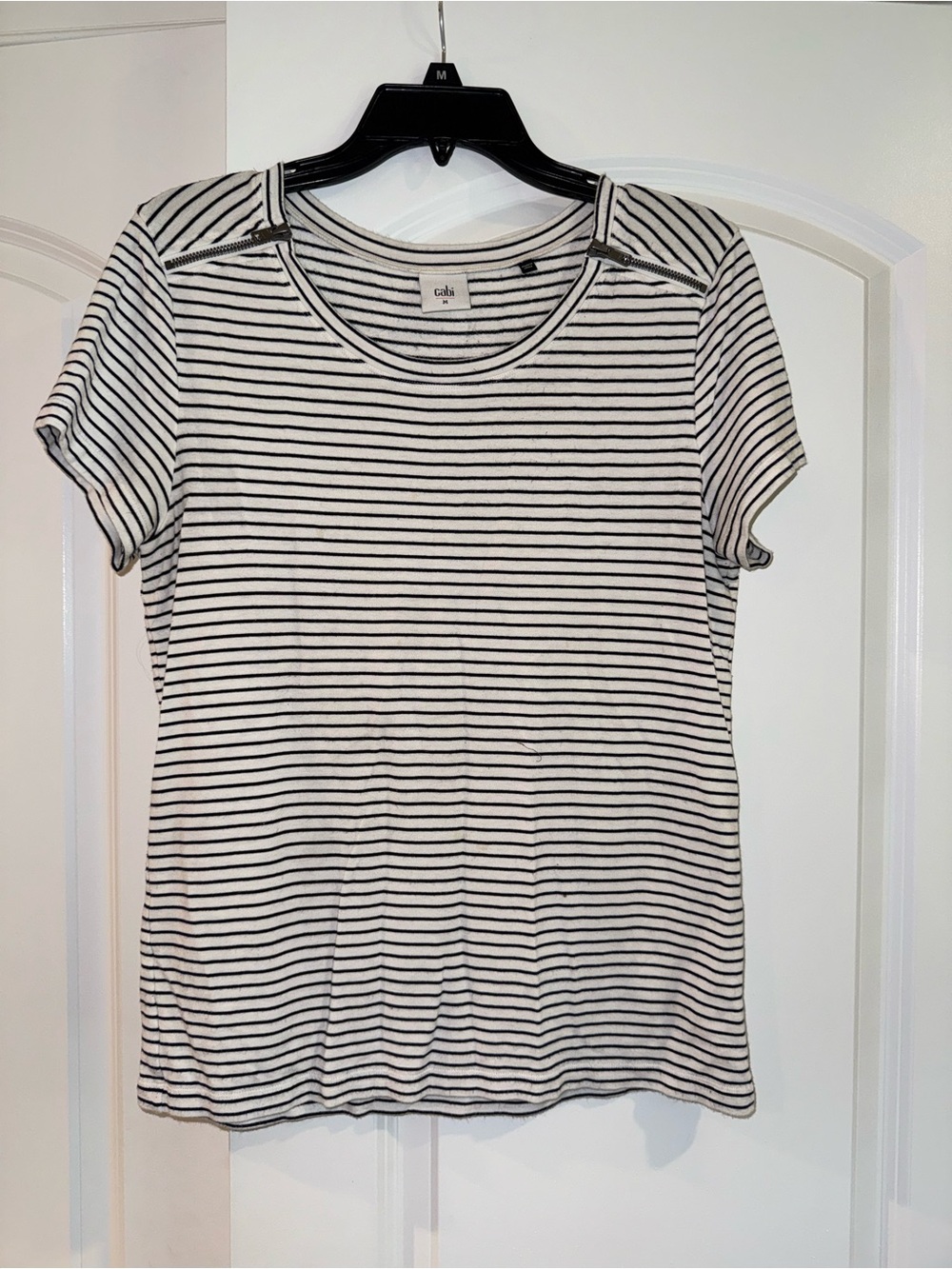 CAbi Black & White Striped Short Sleeve Tee - Crew Neck